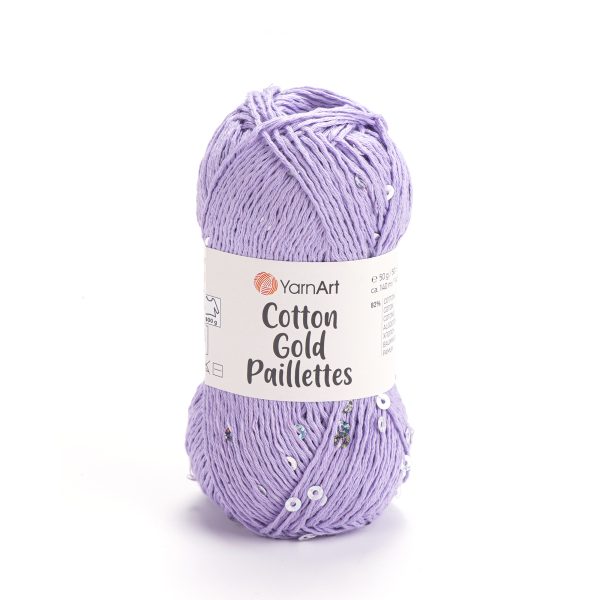 Alize Cotton Gold Paillettes sequin yarn skein 7116, sparkly cotton-acrylic yarn perfect for elegant knitting and crochet garments.